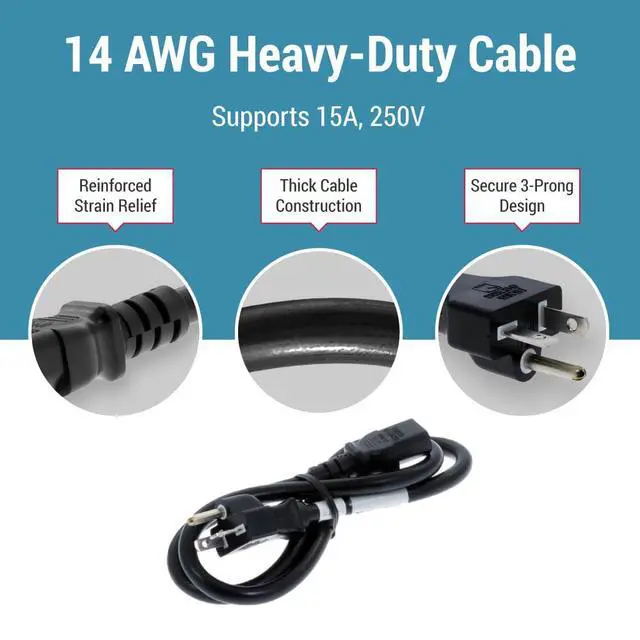 Alt view image 5 of 7 - Heavy Duty AC Power Cord 3ft, 14AWG NEMA 6-20P to C13
