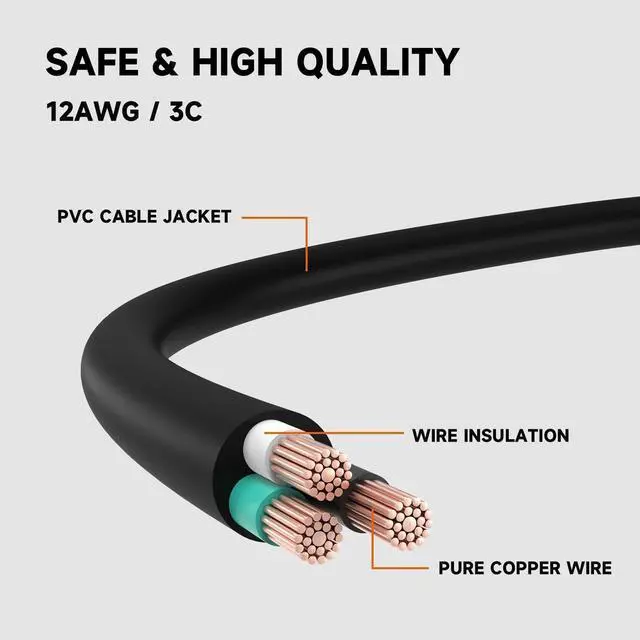 Alt view image 6 of 7 - 10 Ft 12/3 SJTW Outdoor Extension Cord NEMA 6-20 P/R 20A 250V, Black