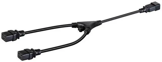 Main image of Heavy Duty Splitter Power Cord - IEC 60320 C20 to 2X IEC 60320 C19, 20 Amp, 100-250 Volt, 12AWG, 2 Feet, Black