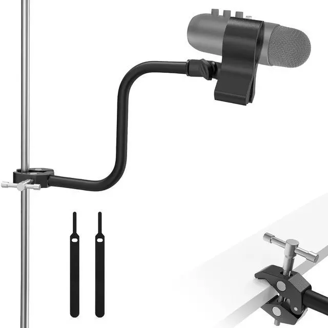 Main image of Gooseneck Microphone Stand with Clamp, Flexible 13'' Boom Arm Mic Mount for Desk & Pipes, Compatible with Blue Yeti, Snowball, Razer, Pyle, Podcasting & Streaming