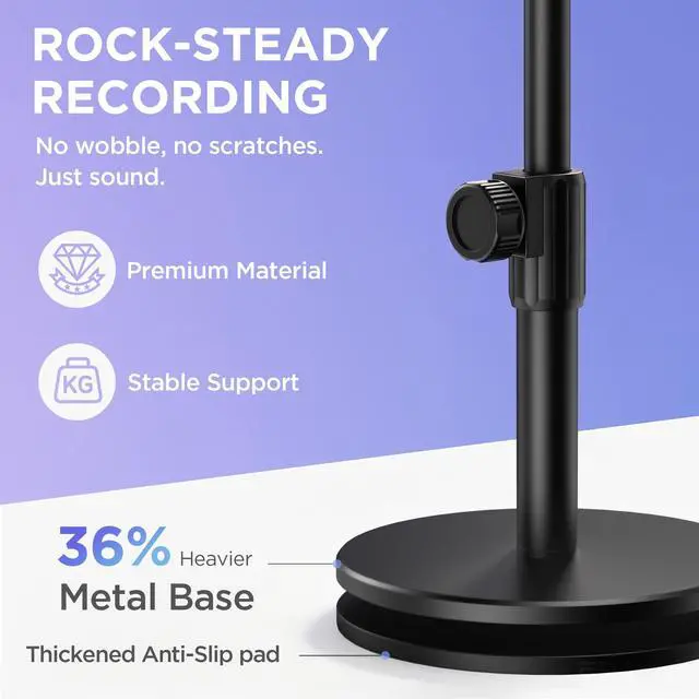 Alt view image 5 of 7 - Mic Stand Desk, Adjustable Desktop Microphone Stand Studio Table Mic Stand for Desk Mic Holder with 3/8" to 5/8" Screw for Blue Yeti HyperX QuadCast SoloCast Snowball Fifine and Other Mics