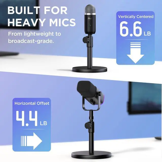 Alt view image 4 of 7 - Mic Stand Desk, Adjustable Desktop Microphone Stand Studio Table Mic Stand for Desk Mic Holder with 3/8" to 5/8" Screw for Blue Yeti HyperX QuadCast SoloCast Snowball Fifine and Other Mics
