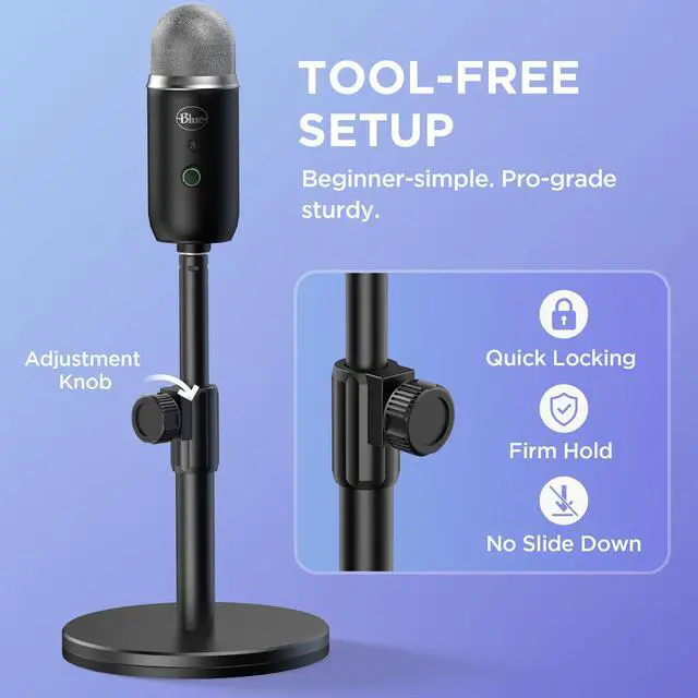 Alt view image 7 of 7 - Mic Stand Desk, Adjustable Desktop Microphone Stand Studio Table Mic Stand for Desk Mic Holder with 3/8" to 5/8" Screw for Blue Yeti HyperX QuadCast SoloCast Snowball Fifine and Other Mics