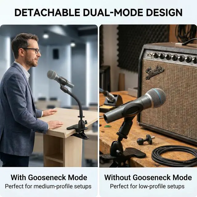 Alt view image 7 of 7 - Microphone Stand With Desk Clamp,360°Rotating Base,8"Gooseneck Arm