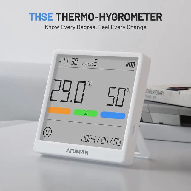 Alt view image 2 of 7 - THse Digital Thermo-Hygrometer with High-Precision Sensor, 4.3'' Large LCD Display & Long Battery Life - Indoor Temperature Humidity Monitor for Home, Office, Greenhouse