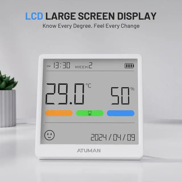 Alt view image 3 of 7 - THse Digital Thermo-Hygrometer with High-Precision Sensor, 4.3'' Large LCD Display & Long Battery Life - Indoor Temperature Humidity Monitor for Home, Office, Greenhouse