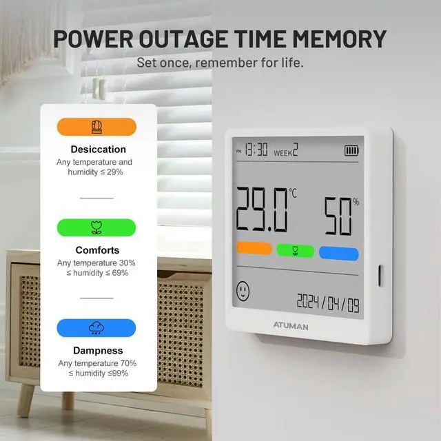 Alt view image 5 of 7 - THse Digital Thermo-Hygrometer with High-Precision Sensor, 4.3'' Large LCD Display & Long Battery Life - Indoor Temperature Humidity Monitor for Home, Office, Greenhouse