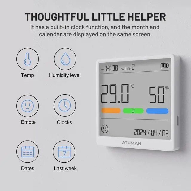 Alt view image 6 of 7 - THse Digital Thermo-Hygrometer with High-Precision Sensor, 4.3'' Large LCD Display & Long Battery Life - Indoor Temperature Humidity Monitor for Home, Office, Greenhouse