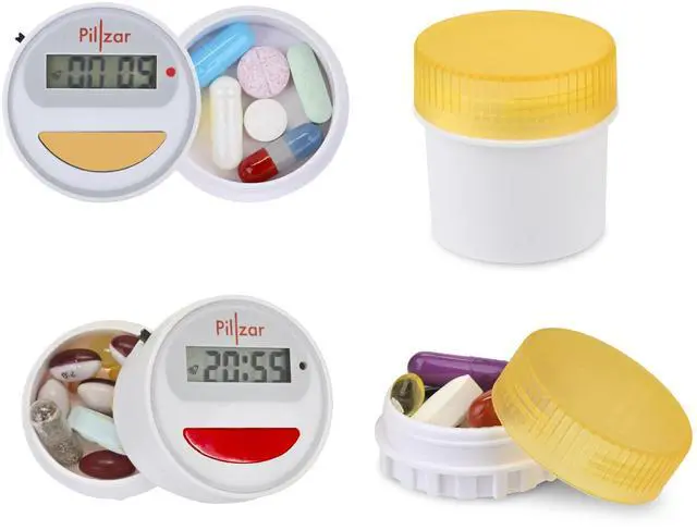 Main image of Portable Medication Reminder System with Two Timer Caps Compact Organizer for Pills, Vitamins & Supplements for Travel or Home Use.