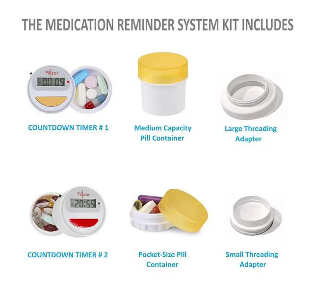 Alt view image 3 of 7 - Portable Medication Reminder System with Two Timer Caps Compact Organizer for Pills, Vitamins & Supplements for Travel or Home Use.