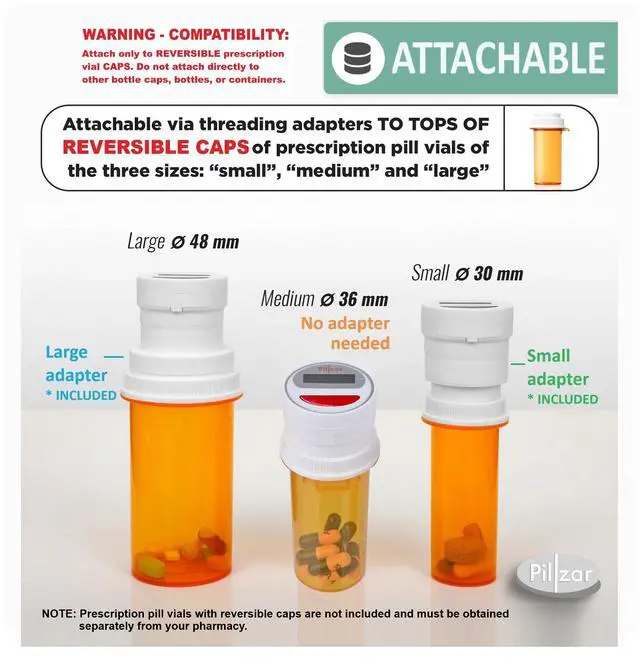 Alt view image 5 of 7 - Portable Medication Reminder System with Two Timer Caps Compact Organizer for Pills, Vitamins & Supplements for Travel or Home Use.
