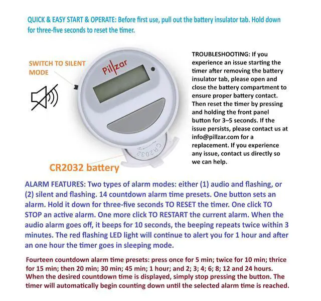 Alt view image 6 of 7 - Portable Medication Reminder System with Two Timer Caps Compact Organizer for Pills, Vitamins & Supplements for Travel or Home Use.