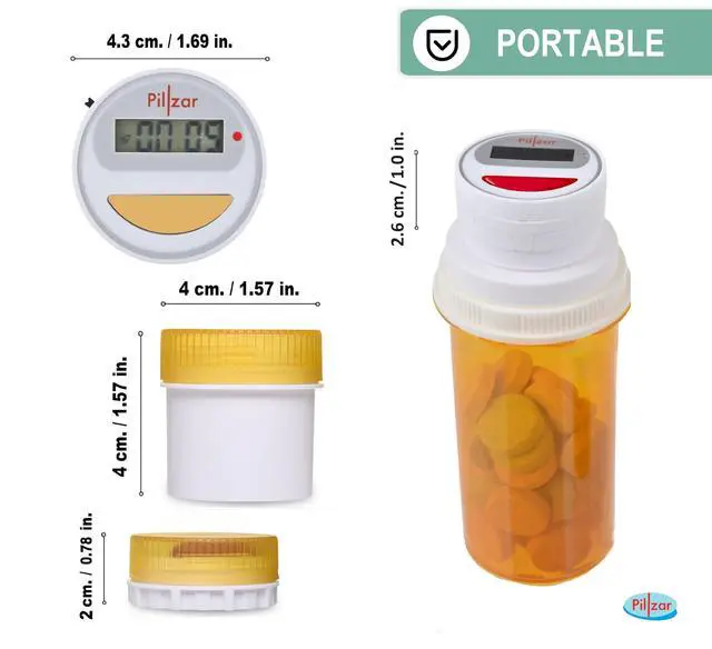 Alt view image 7 of 7 - Portable Medication Reminder System with Two Timer Caps Compact Organizer for Pills, Vitamins & Supplements for Travel or Home Use.