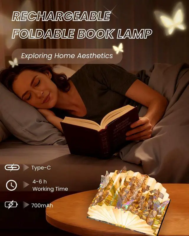 Alt view image 2 of 7 - Book Shaped Light, Mothers Day Gifts BookLamp for Book Lovers Gifts,Van Gogh Iris Design Foldable Lamp Perfect for Bedside Night Light, Bookshelf Decor, Home Desk, Ideal Gifts for Birthday