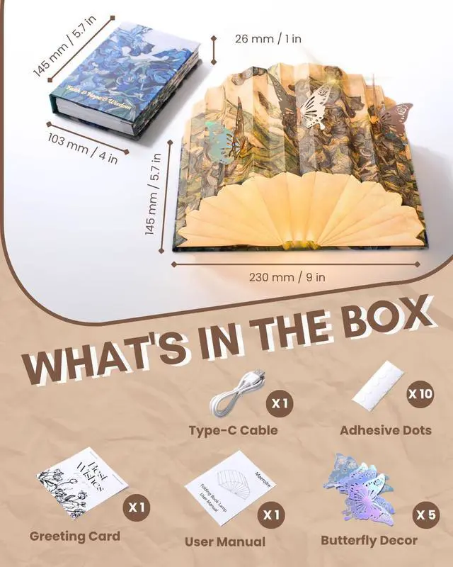 Alt view image 7 of 7 - Book Shaped Light, Mothers Day Gifts BookLamp for Book Lovers Gifts,Van Gogh Iris Design Foldable Lamp Perfect for Bedside Night Light, Bookshelf Decor, Home Desk, Ideal Gifts for Birthday