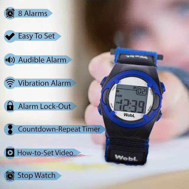 Alt view image 2 of 7 - Vibrating 8-Alarm & Repeating Countdown Timer Watch for Kids & Adults, Medication/Sports/Meetings/Potty Reminders, Blue