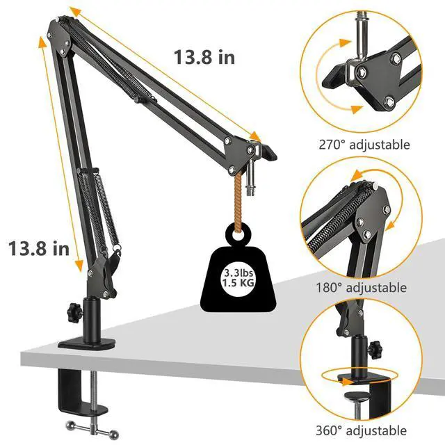 Alt view image 3 of 6 - Razer Seiren Mini Boom Arm Mic Stand with Pop Filter, Shock Mount, Upgraded Heavy Duty Clamp, Adjustable Suspension Scissor Boom Arm Stand for Razer Seiren Mini USB Streaming Microphone Frgyee