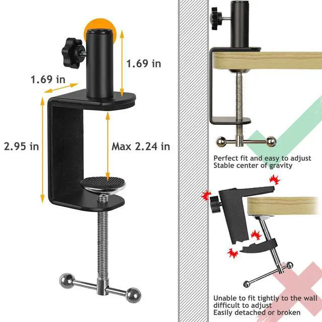 Alt view image 4 of 6 - Razer Seiren Mini Boom Arm Mic Stand with Pop Filter, Shock Mount, Upgraded Heavy Duty Clamp, Adjustable Suspension Scissor Boom Arm Stand for Razer Seiren Mini USB Streaming Microphone Frgyee