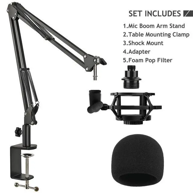 Alt view image 6 of 6 - Razer Seiren Mini Boom Arm Mic Stand with Pop Filter, Shock Mount, Upgraded Heavy Duty Clamp, Adjustable Suspension Scissor Boom Arm Stand for Razer Seiren Mini USB Streaming Microphone Frgyee