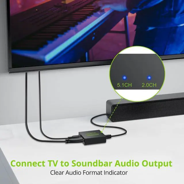 Alt view image 4 of 7 - eARC/ARC Audio Extractor, HDMI eARC to Optical Converter with Audio Signal Indicator & 2.1M Cable, 192kHz, Dolby 5.1 DTS 5.1, for TV to Soundbar,Wireless Headphones,Home Theater(NO CEC)