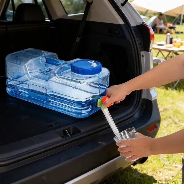 Alt view image 6 of 7 - Camping Water Container, 2.6 Gallon Portable Water Jug with Spigot, Thick Water Dispenser Brick with Wide Filler Opening for Hiking, Picnic, Vehicle, Outdoor, Emergency, Hurricane Supplies