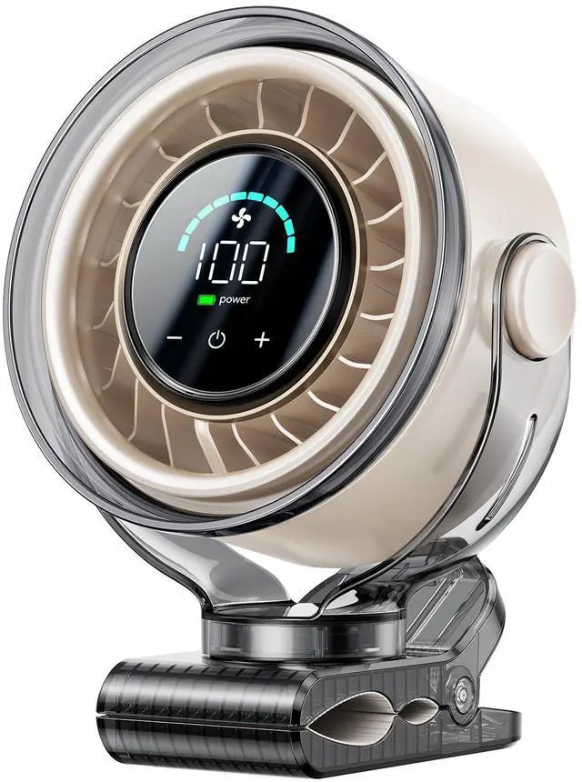 Main image of Clip on Fan, Rechargeable USB Fan with Sturdy Clamp, LED Display, 100 Speeds, 3000mAh Battery, 360° Rotation, 5.5 Inch Portable Fan for Stroller Bed Camping Treadmill Car White