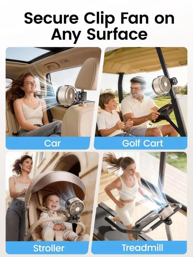 Alt view image 4 of 7 - Clip on Fan, Rechargeable USB Fan with Sturdy Clamp, LED Display, 100 Speeds, 3000mAh Battery, 360° Rotation, 5.5 Inch Portable Fan for Stroller Bed Camping Treadmill Car White