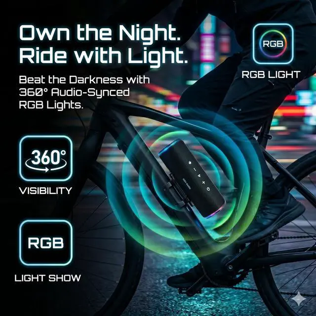 Alt view image 4 of 7 - Bass Boosted Bluetooth Bike Speaker, IPX7 Waterproof