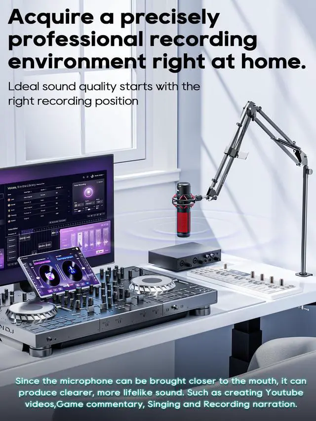 Alt view image 3 of 7 - Boom Arm, 360° Rotatable Microphone Stand with Desk Mount, Foldable Desk Mic Arm with 3/8'' to 5/8'' Screw Adapter, Microphone Arm for Live Streaming, Gaming, Podcasting