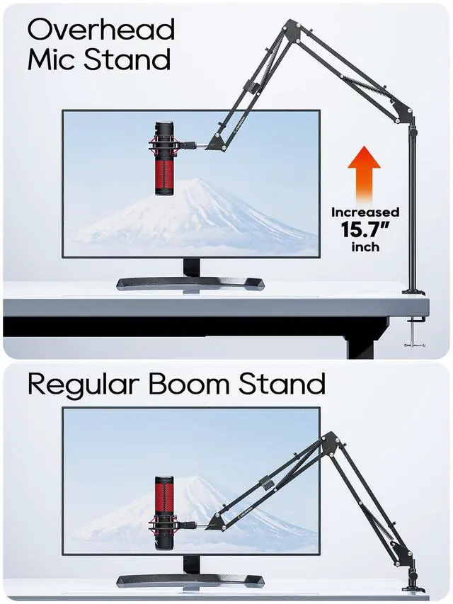 Alt view image 4 of 7 - Boom Arm, 360° Rotatable Microphone Stand with Desk Mount, Foldable Desk Mic Arm with 3/8'' to 5/8'' Screw Adapter, Microphone Arm for Live Streaming, Gaming, Podcasting