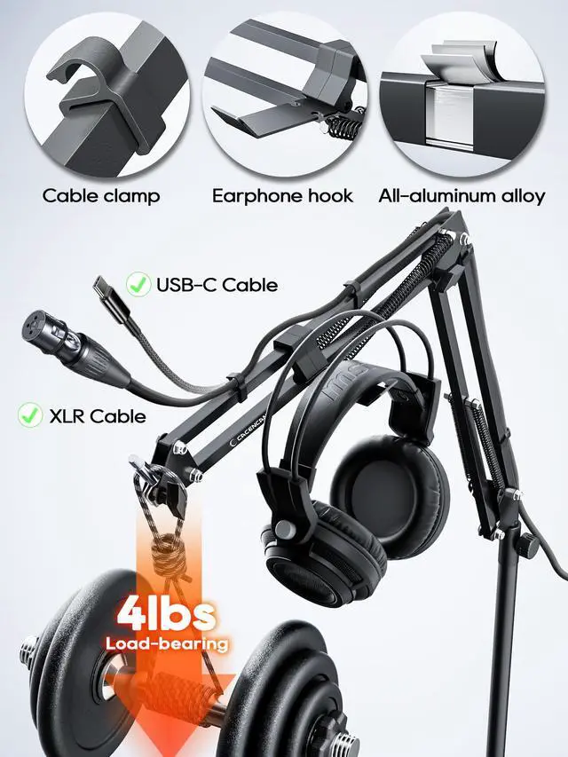 Alt view image 6 of 7 - Boom Arm, 360° Rotatable Microphone Stand with Desk Mount, Foldable Desk Mic Arm with 3/8'' to 5/8'' Screw Adapter, Microphone Arm for Live Streaming, Gaming, Podcasting