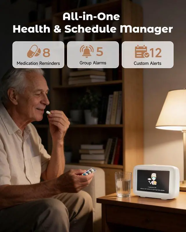 Alt view image 4 of 7 - Talking Clock for Seniors, 8 Medication Pill Reminders Alarms