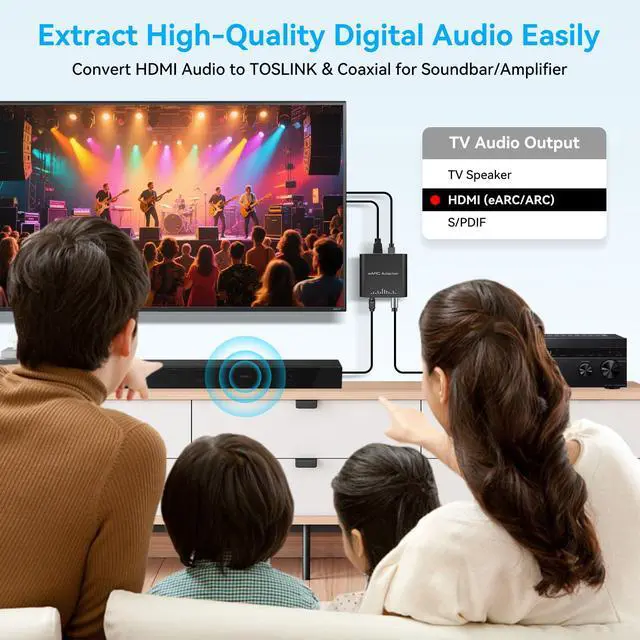 Alt view image 5 of 7 - HDMI eARC Audio Extractor Only Work for HDTV ARC/eARC Audio Adapter Converter HDTV Audio Transmitted via Toslink+Coaxial ports Support 192KHZ for Soundbars Home Theaters and Audio Systems No CEC