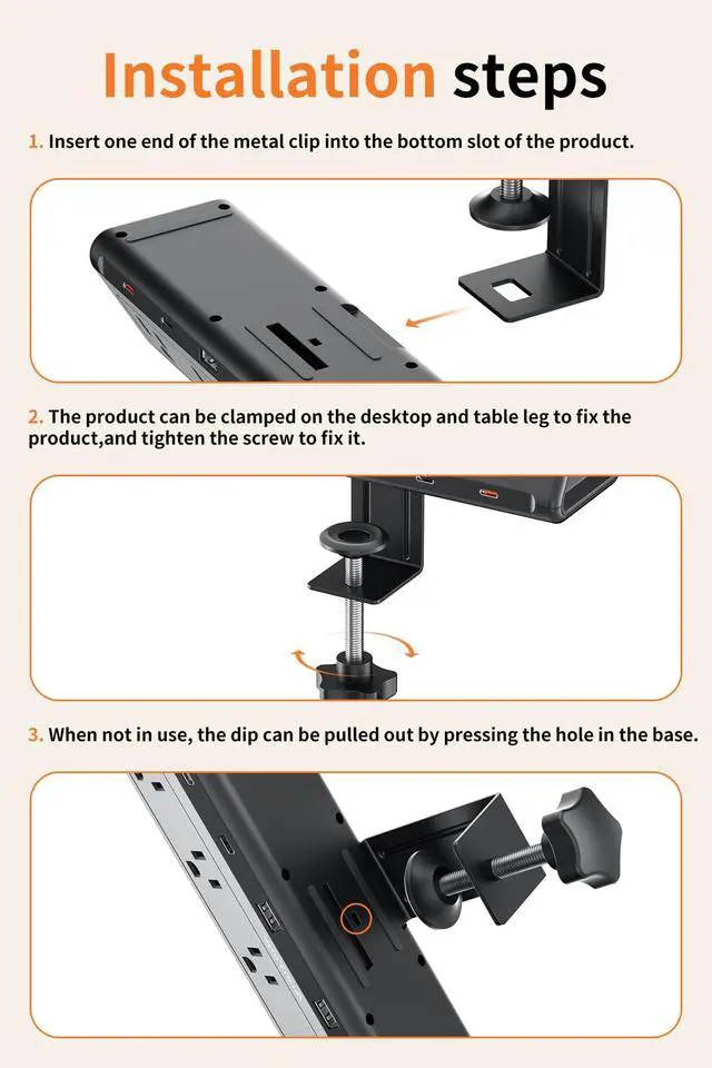 Alt view image 7 of 7 - 6.5 FT Desk Clamp Power Strip with 5 AC Outlets & 6 USB Ports PD 40W USB-C Fast Charging, Extension Cord with Multiple Outlets, Fits 2.1 in top Edge Black