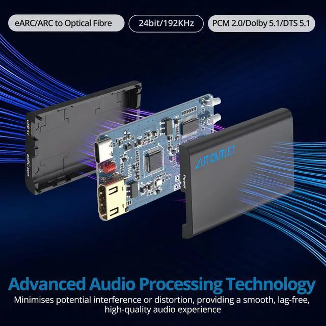 Alt view image 2 of 7 - HDMI eARC to Optical Audio Adapter - eARC/ARC to Optical Converter for TVs, Soundbars, Home Theaters, and Audio Systems, Support 192KHz Sampling Rate, Dolby 5.1 and DTS 5.1(NO CEC)