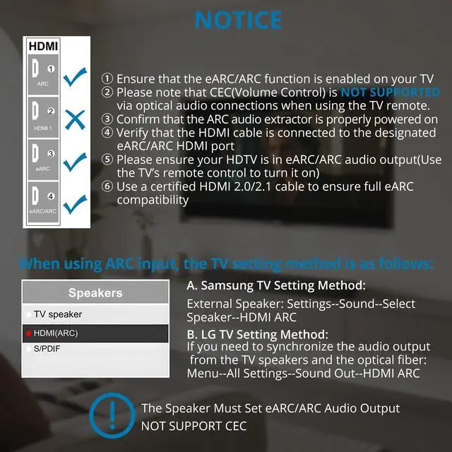 Alt view image 7 of 7 - HDMI eARC to Optical Audio Adapter - eARC/ARC to Optical Converter for TVs, Soundbars, Home Theaters, and Audio Systems, Support 192KHz Sampling Rate, Dolby 5.1 and DTS 5.1(NO CEC)