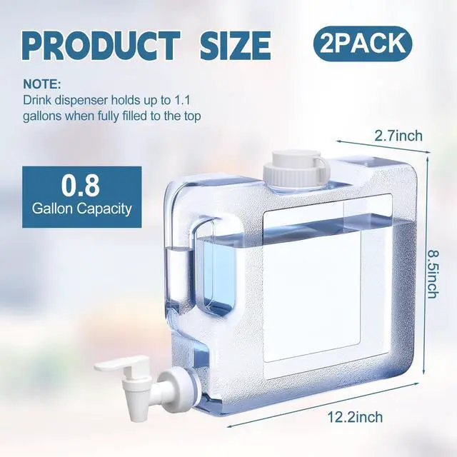 Alt view image 2 of 6 - 2 Pack 0. 8 Gallon Fridge Water Dispensers Bottle with Leak-Proof Spigot and Convenient Handle Plastic Cold Juice Beverage Dispenser Jug for Party Refrigerator Drink Juice Iced Tea
