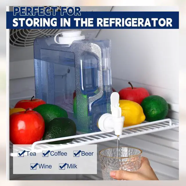 Alt view image 4 of 6 - 2 Pack 0. 8 Gallon Fridge Water Dispensers Bottle with Leak-Proof Spigot and Convenient Handle Plastic Cold Juice Beverage Dispenser Jug for Party Refrigerator Drink Juice Iced Tea