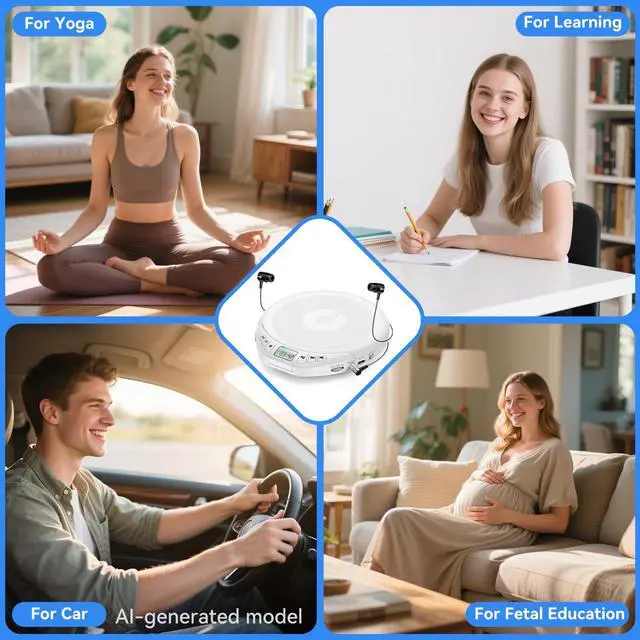Alt view image 5 of 7 - Portable CD Player with Earphones,CD Discman for Car Home with Anti-Skip Shockproof Protection,Personal CD Music Player with LCD Display Support PROG Memory Function