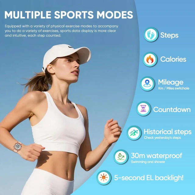 Alt view image 2 of 7 - Pedometer Watch for Women Step Counter for Walking No App TU-2509