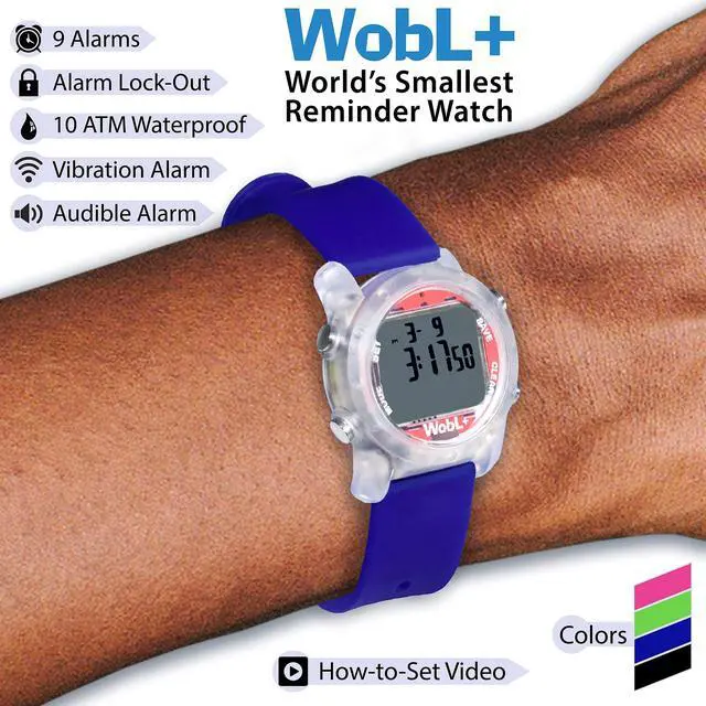 Alt view image 3 of 7 - World's Smallest & Best Waterproof Vibrating 9 Alarms + Countdown Timer Wristwatch for Sports/Medicine/Meeting/Potty Reminders, Blue