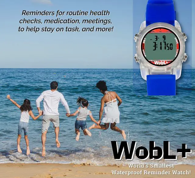 Alt view image 6 of 7 - World's Smallest & Best Waterproof Vibrating 9 Alarms + Countdown Timer Wristwatch for Sports/Medicine/Meeting/Potty Reminders, Blue