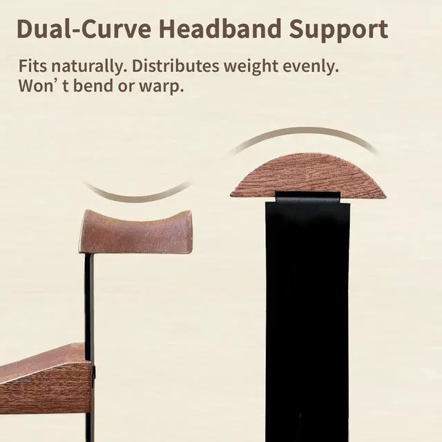 Alt view image 4 of 7 - Solid Wood Headphone Stand with Controller Holder, Space-Saving Dual Hanger & Gamepad Organizer for Desktop, Gaming Desk Accessories with Stable Base Storage