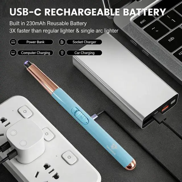 Alt view image 3 of 7 - Electric Candle Lighter USB Rechargeable with Safety Lock & LED Display, Windproof Flameless Arc Lighter for BBQ, Camping, Kitchen, Gifts for Women Men (Summer Blue)