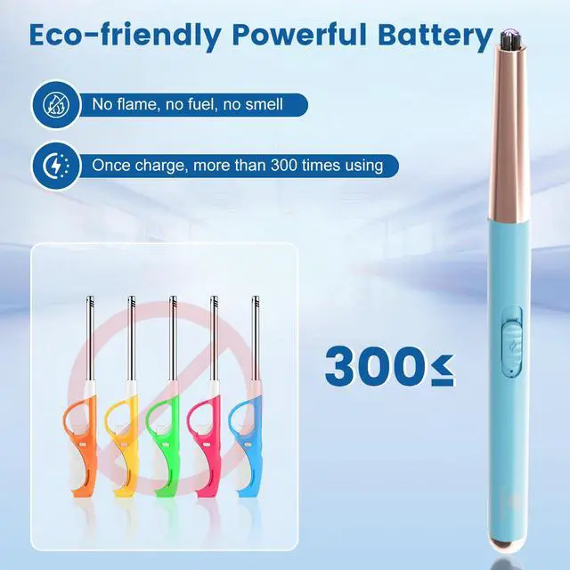Alt view image 6 of 7 - Electric Candle Lighter USB Rechargeable with Safety Lock & LED Display, Windproof Flameless Arc Lighter for BBQ, Camping, Kitchen, Gifts for Women Men (Summer Blue)