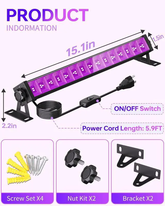 Alt view image 3 of 7 - 2 Pack LED 42W Black Lights, Blacklight Bars for Glow Party, Halloween