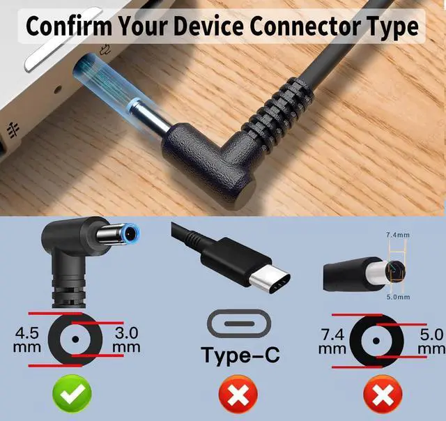 Alt view image 2 of 6 - 45W 19.5V 2.31A Replacement for HP Laptop Charger Blue Tip,Pavilion x360
