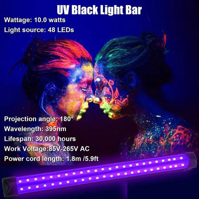 Alt view image 2 of 7 - 2 Packs 10W 1Ft Linkable UV-A Black Light Bars with 59in Plug+Switch