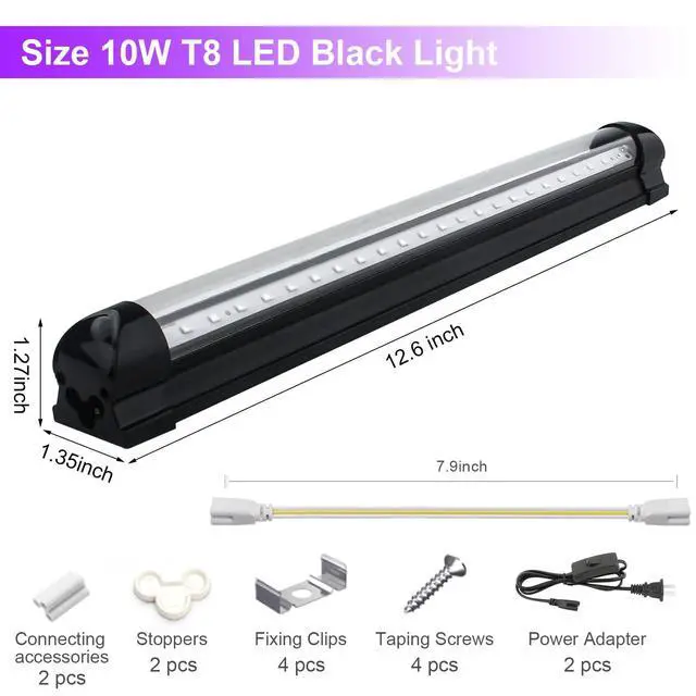 Alt view image 5 of 7 - 2 Packs 10W 1Ft Linkable UV-A Black Light Bars with 59in Plug+Switch