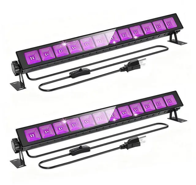Main image of 2 Pack LED Black Light Bar 45W, IP66 Waterproof Blacklight with Plug & Switch, Black Light for Glow Party, Halloween Decorations, Fluorescent Poster, Body Paint, Bedroom, Classroom